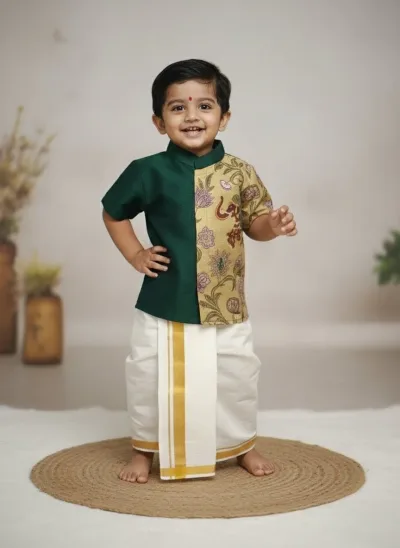 Green Kalamkari Kurta Shirt & Vesti Set